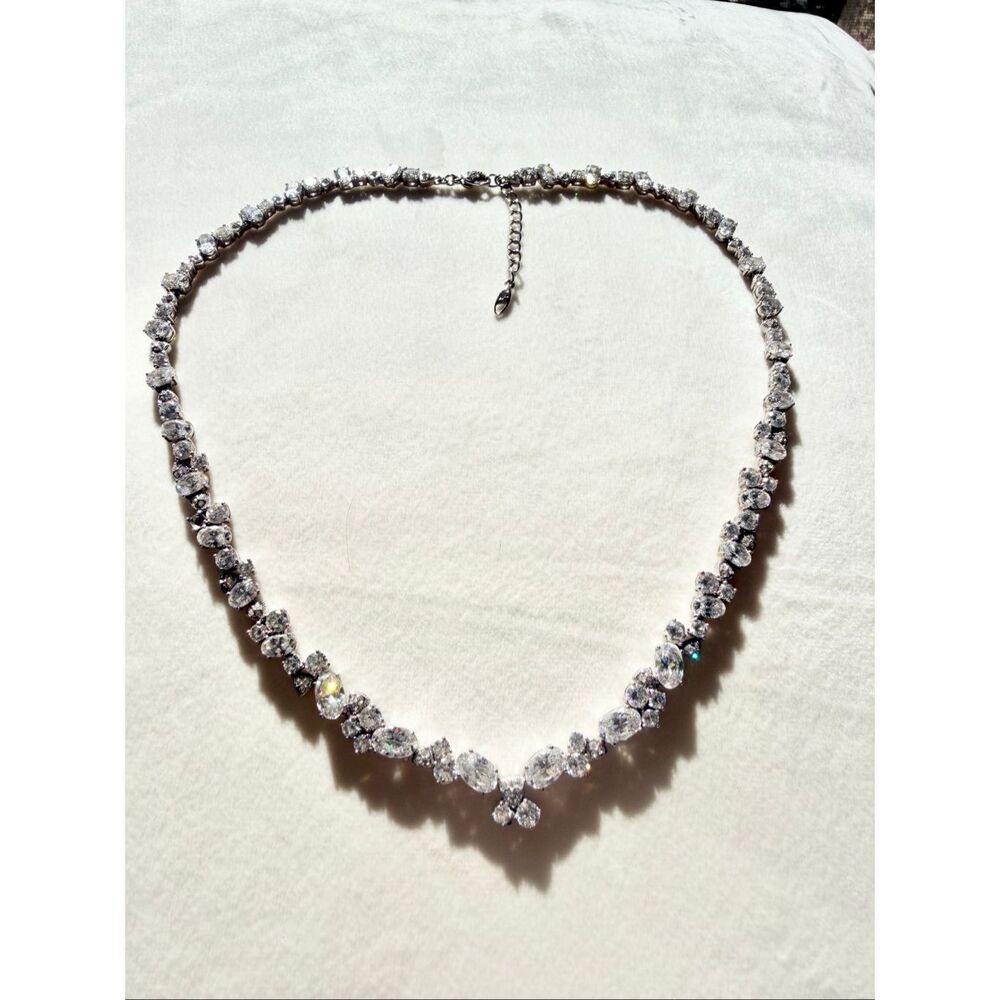 Nadri Silver CZ Statement Necklace Crystal Bridal Wedding Prom Formal